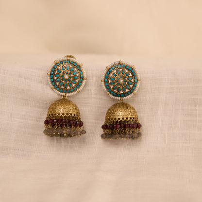 Turquoise Mandala Jhumka Earrings