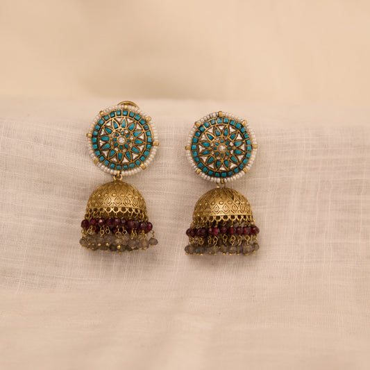 Turquoise Mandala Jhumka Earrings