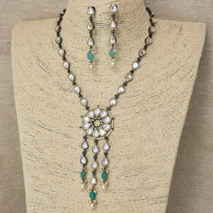 Oxidised Polki Statement Necklace and Earrings Set