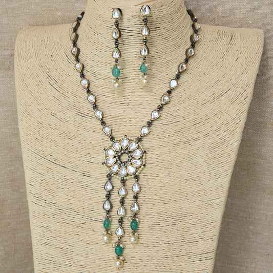Oxidised Polki Statement Necklace and Earrings Set