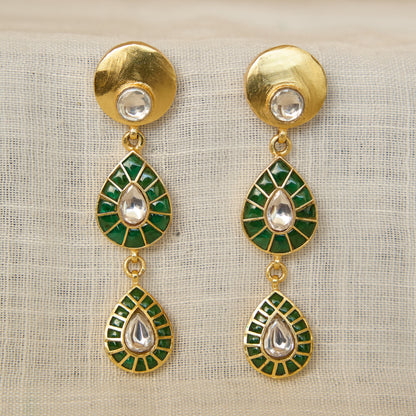 Emerald Arc Double Drop Earrings