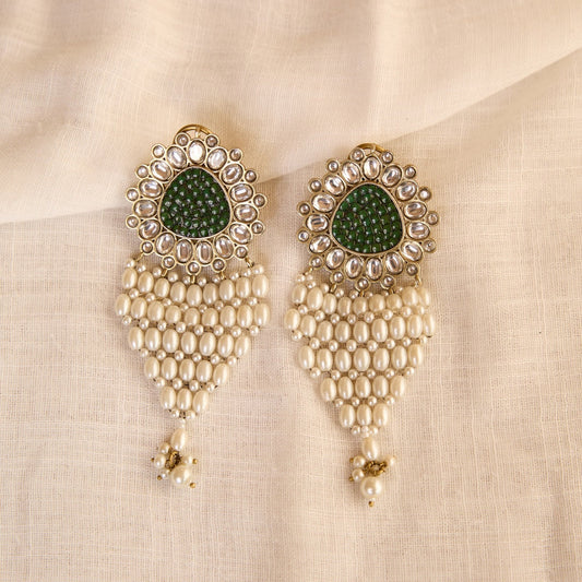 Emerald Polki Pearl Cascade Earrings