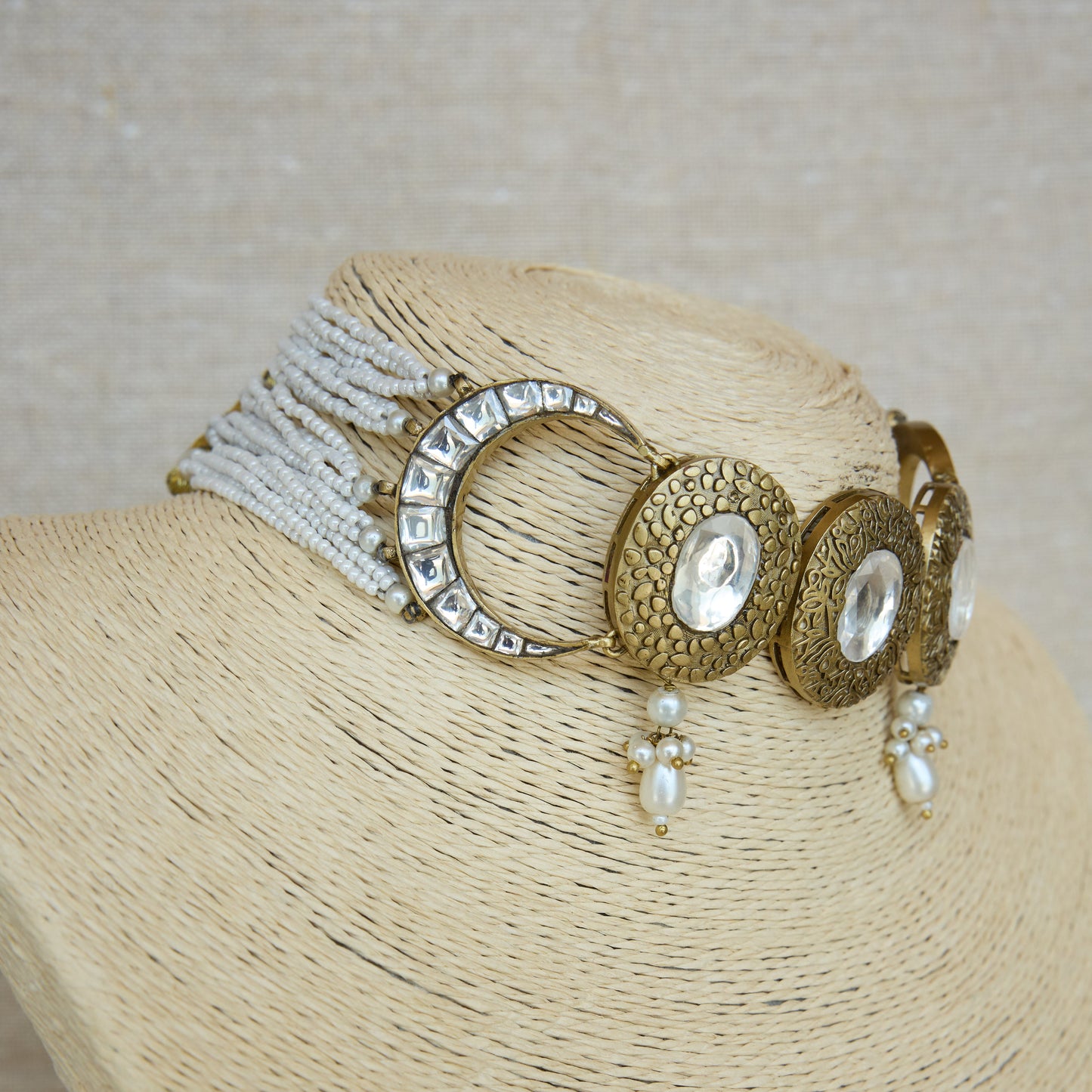 Polki Disc Choker Necklace and Earrings Set