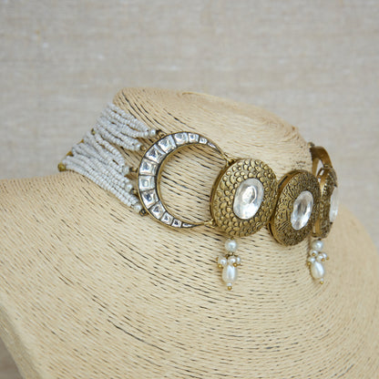 Polki Disc Choker Necklace and Earrings Set