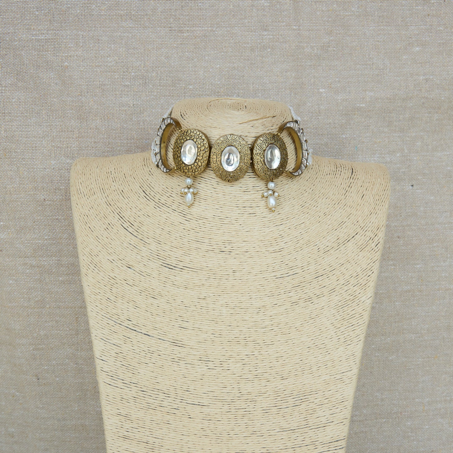 Polki Disc Choker Necklace and Earrings Set