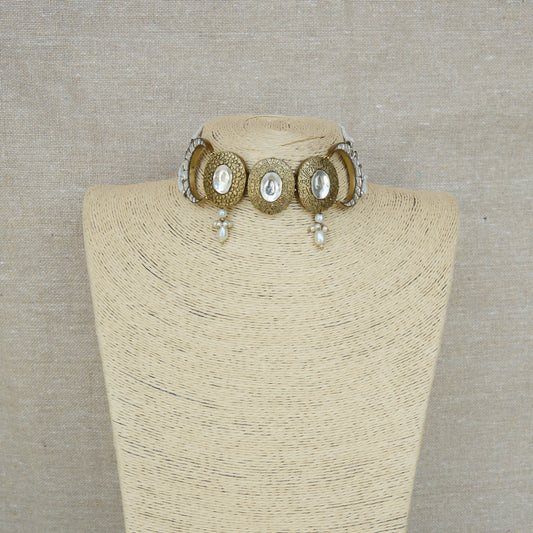 Polki Disc Choker Necklace and Earrings Set