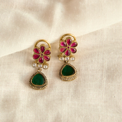 Ruby Floral Emerald Drop Earrings