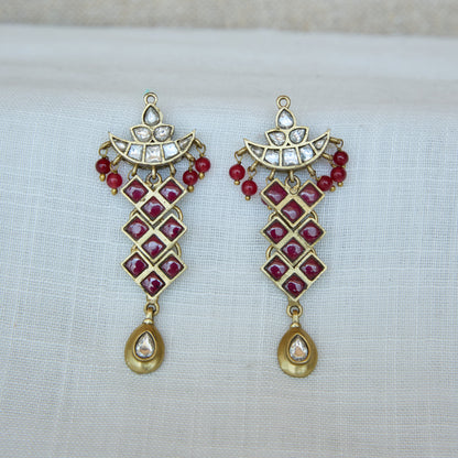 Ruby Polki Geometric Drop Earrings