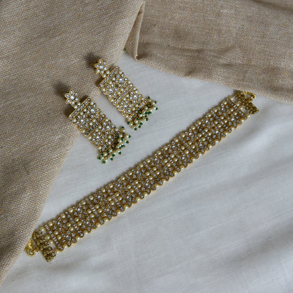 Polki Pearl Choker Necklace and Earrings Set