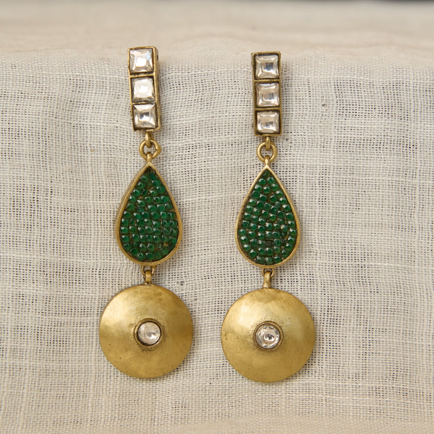 Verdant Teardrop Disc Earrings