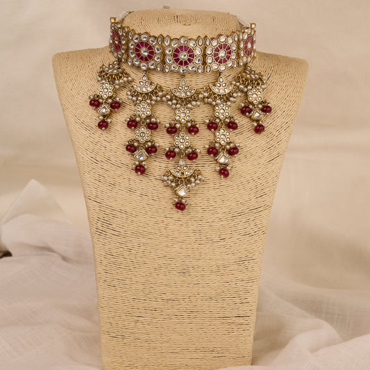 Ruby Polki Bridal Cascade Choker Set