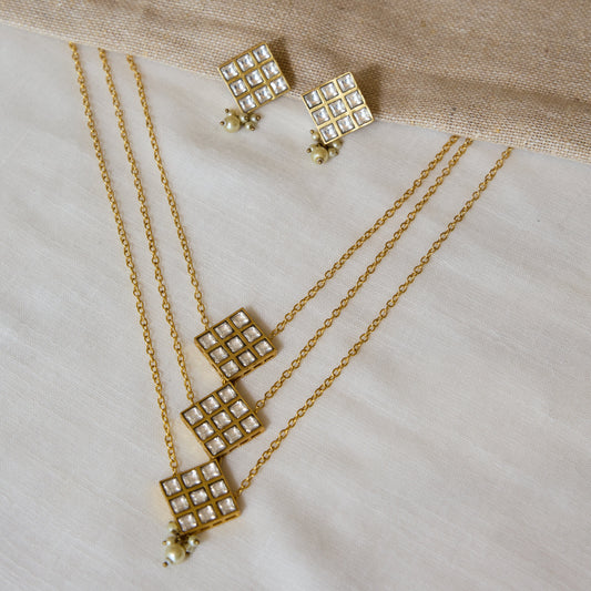 Mosaic Polki Pendant Necklace and Earrings Set