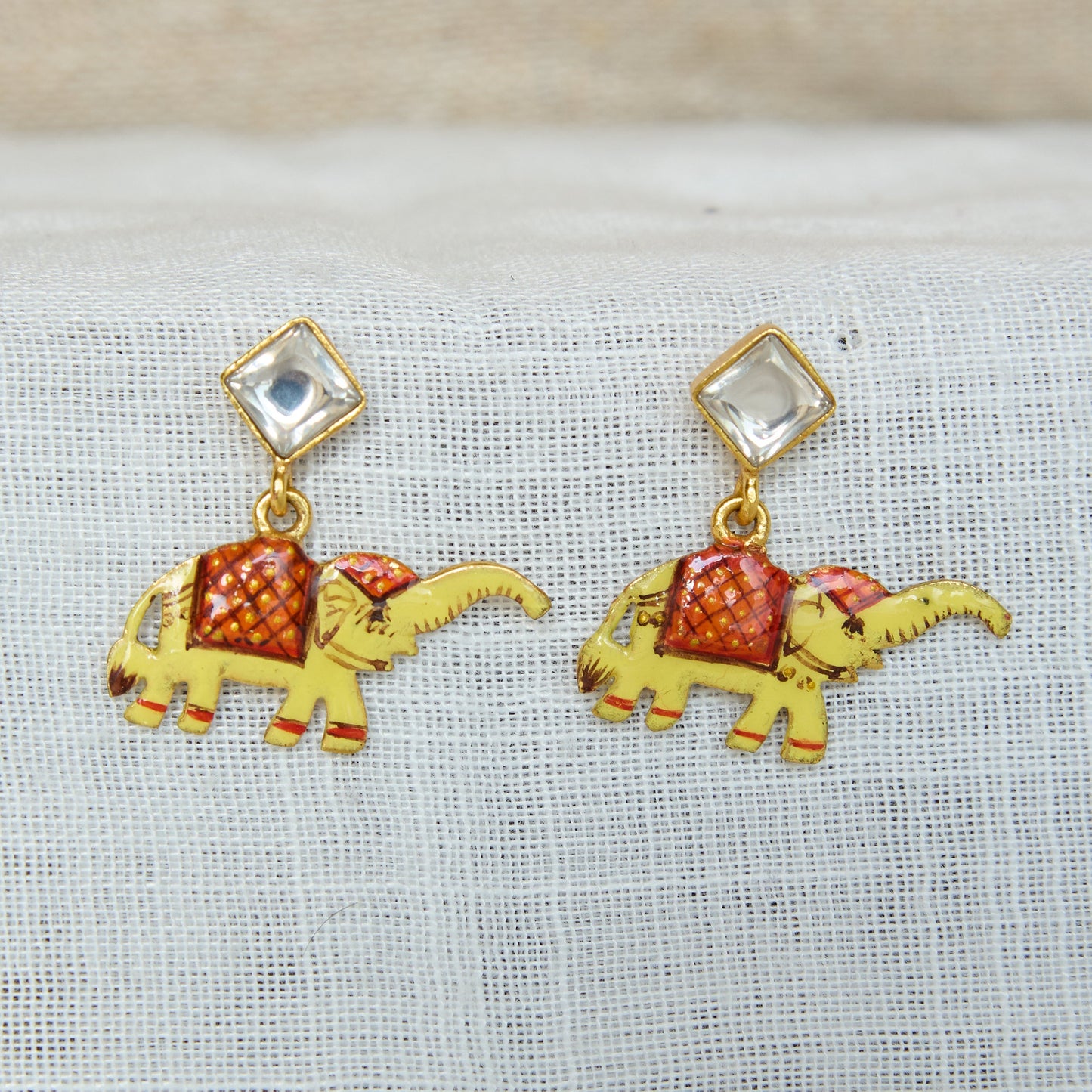 Hand-Painted Royal Elephant Drop Earrings