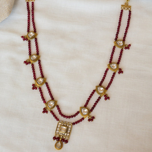 Ruby Beaded Polki Pendant Necklace