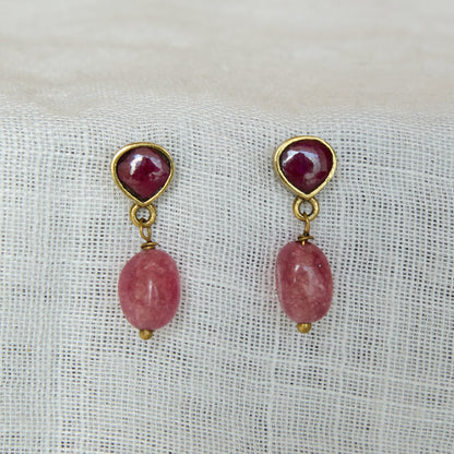 Minimal Ruby Bead Drop Earrings