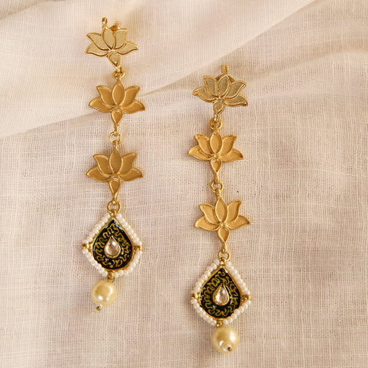 Lotus Cascade Pearl Drop Earrings