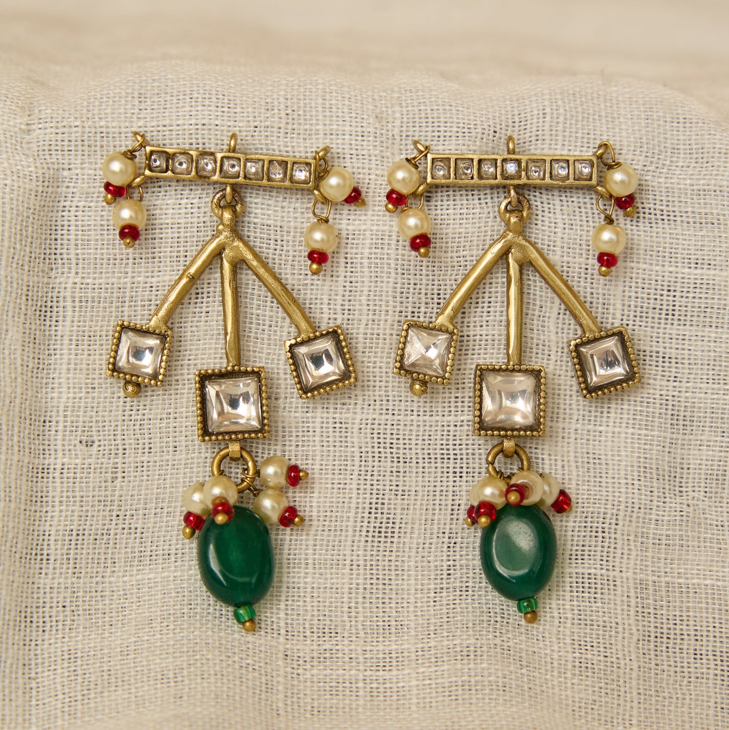 Polki Bar Cascade Earrings with Emerald Drop