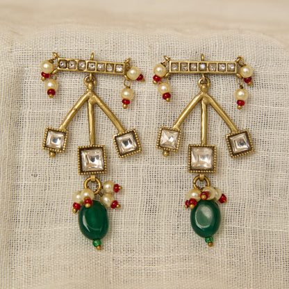 Polki Bar Cascade Earrings with Emerald Drop