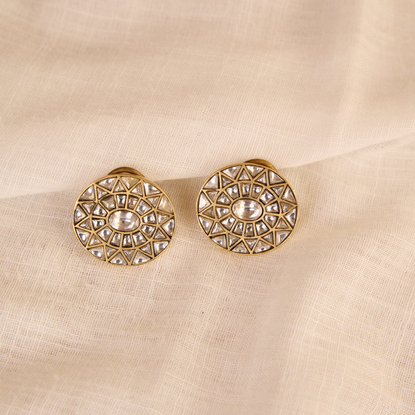 Jaipur Lattice Polki Antique Gold Stud Earrings