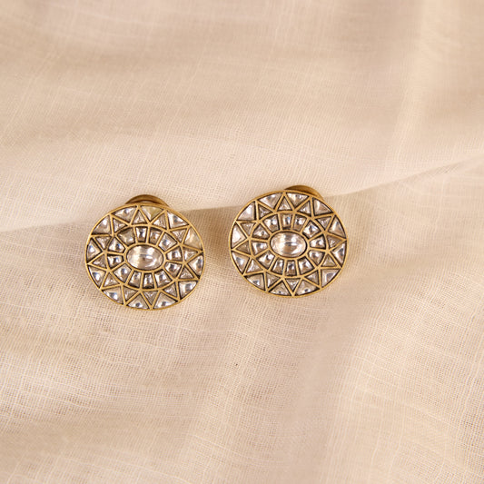 Jaipur Lattice Polki Antique Gold Stud Earrings