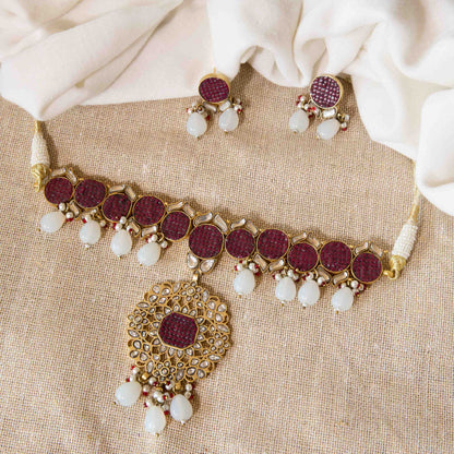 Ruby Polki Floral Cascade Necklace Set