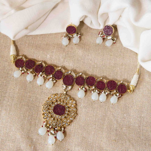 Ruby Polki Floral Cascade Necklace Set