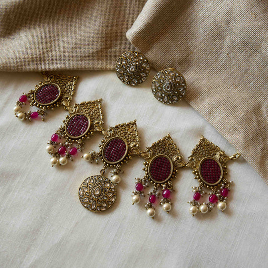 Ruby Enamel Heritage Necklace Set