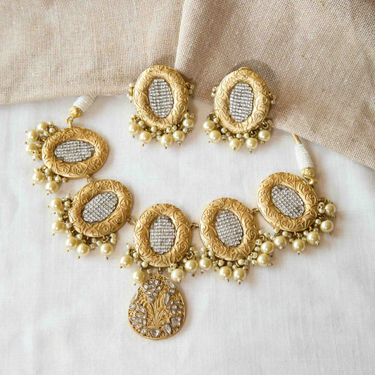 Antique Gold Polki Jali Necklace Set